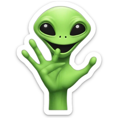 A friendly alien greeting with one hand sticker