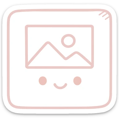 Create a soft and cute photo album/gallery icon in Japanese hand-drawn style with pink color, matching the reference style, suitable for a mobile home screen. Transparent background. sticker