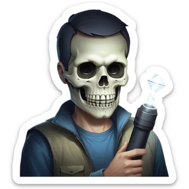 Flashlight with a Face Concept
Flashlight Shape: A simple cylinder (like a short, thick stick) in one hand.
Face in the Light Beam: Instead of just regular light, the beam forms a ghostly face or eyes and mouth, giving it a mysterious or eerie vibe.
Style of the Face:
Option 1: A spooky skull or creepy grin.
Option 2: Just two glowing eyes staring out from the beam.
Option 3: A distorted face, like a shadowy figure watching.
Easy Drawing Trick:
The light beam is a triangle extending from the flashlight.
The face is inside this triangle, drawn with rough lines to keep it looking raw and graffiti-style. sticker