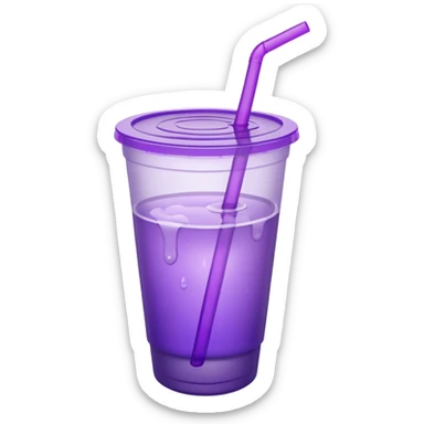 styrofoam cup with purple liquid and a straw sticker