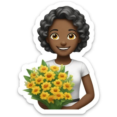 smiling girl with flower bouquet sticker