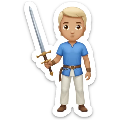 A man with blue shirt and white pant with sword in his hand sticker