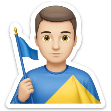 photorealistic Ukrainian man with the flag of Ukraine sticker
