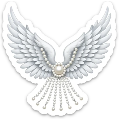 white angel wing with white lace and white pearls sticker