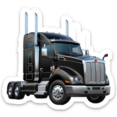 2026 Black Kenworth T680 Flat Top Semi Sleeper extended cab with stacks make realistic sticker