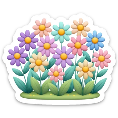 flower bed stylized with cartoonish flowers and soft pastel colors sticker