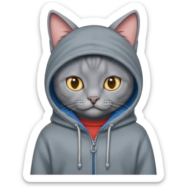A Russian blue cat wearing a Hoody  sticker