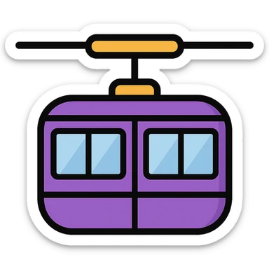 Enhance the purple cable car with more detailed and realistic features including visible windows and cables, while maintaining a clean and simple icon style with clear outlines and color. sticker
