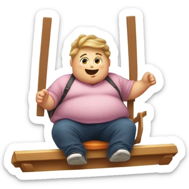 Super fat kid on a sea saw that wants candy sticker