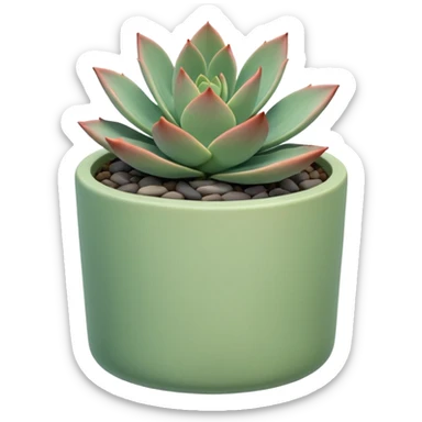 One ceramic pot in pastel green, cylindrical, and shallow, containing an echeveria succulent. sticker