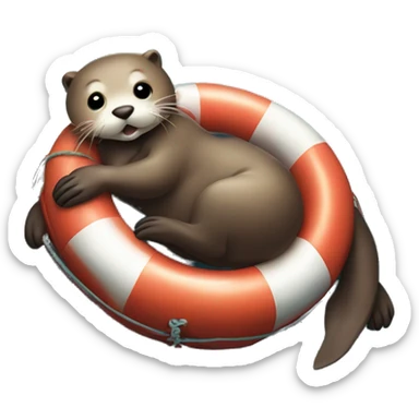 Otter lying on its back with a big belly and tired on a boat rescue buoy in the middle of the sea sticker