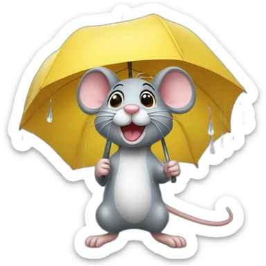 A cheerful mouse in the rain sticker