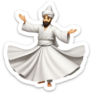 Cinematic Realistic Whirling Dervish Dance Emoji, depicted as a mesmerizing traditional Sufi dance scene with flowing robes and dynamic movement, rendered with vibrant textures and swirling mystical lighting that captures its spiritual energy. sticker