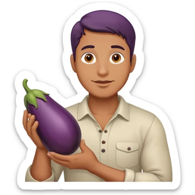 man holding a egg plant sticker