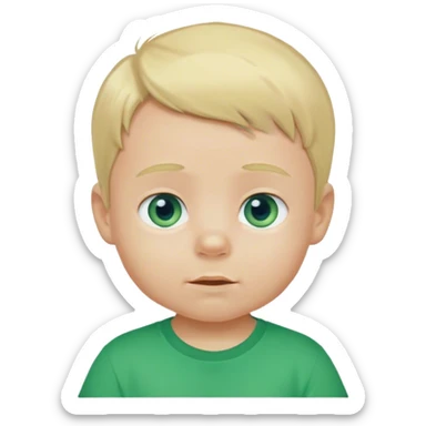 Baby boy blond hair blue eyes in green t shoirt sticker