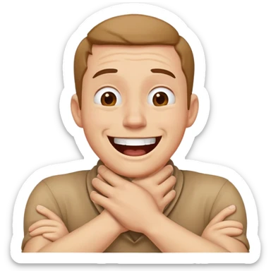 man with his hands crossed around his neck choking himself laughing  sticker