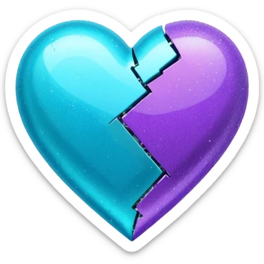 glitter cian and purple broken heart sticker
