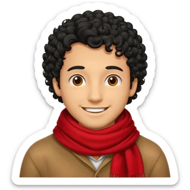 tan skin man, curly black hair wear red scraft sticker