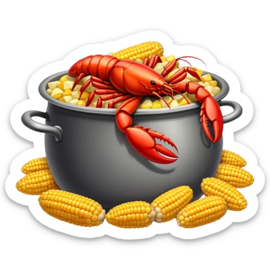 crawfish boil, lively, steaming pot, corn and potatoes, festive sticker