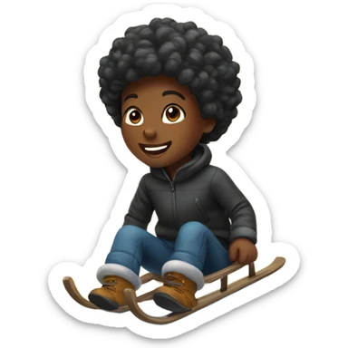 Little black kids sledding in snow on hill sticker