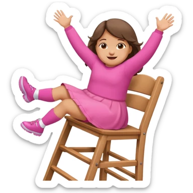 Little Girl fat but not too fat standing but falling off of a chair half in the air chair with pink clothes on standing on chair but fell off sticker