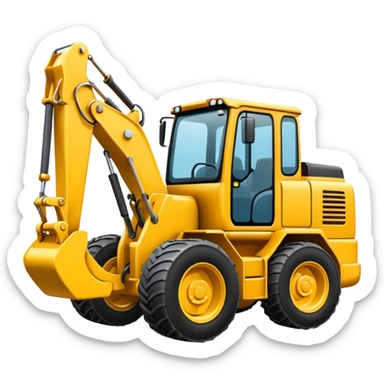a digger construction vehicle, three-quarters view, simple, bold, suitable for an emoji sticker
