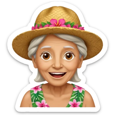 excited old woman wear Hawaii's hat version sticker