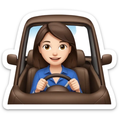 Brunette woman driving car. Happy face confidence  sticker