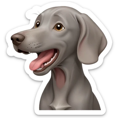 cinematic-cute-yawning-weimaraner-portrait-emoji,-head-tilted-slightly-with-a-dramatic,-wide-open-yawn,-revealing-a-sleek grey fur-with-a-subtle-shimmer,-floppy-ears-slightly-drooping,-round-brown-eyes-barely-open-in-drowsy sticker