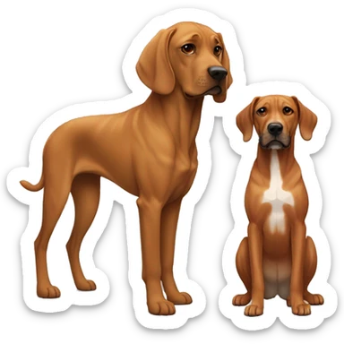 white male with long rainbow colored hair standing alongside a brown rhodesian ridgeback sticker