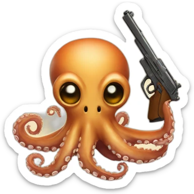 Octopus with a gun and a beer sticker
