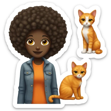 black girl with Afro with orange cat  sticker