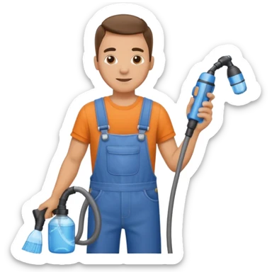 técnico de limpieza hombre sujetando la boquilla de una aspiradora de agua sticker