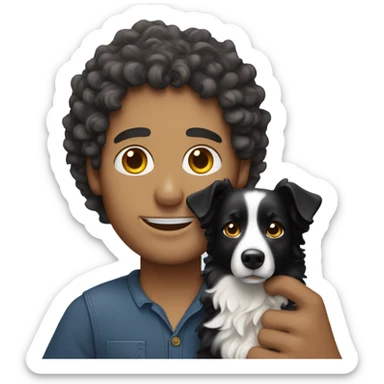 A curly-haired white man holding a Border Collie. sticker