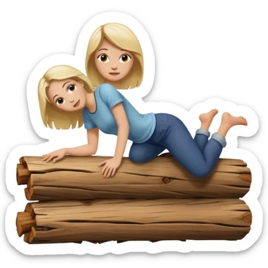 Naked blonde straddling on a wood log sticker