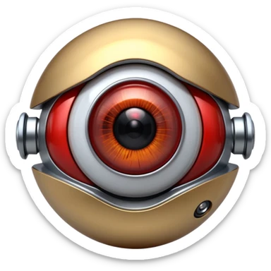 3D render of Robotic Eye, futuristic cyborg aesthetic, fusion of organic skin and chrome metal, white eyeball with a glowing red camera lens iris, exposed wiring, Apple emoji style, isolated on white background --v 6.0. sticker