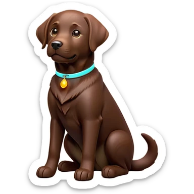 cinematic-[Labrador retriever]-realistic-full-body-sitting-emoji,-tail-resting-loosely-beside-its-paws,-head-tilted-dramatically, -sleek-[chocolate]-fur,-simplified-yet-realistic-focused-features,-highly-detailed,-glowing-with-an-almost-sarcastic-glow sticker