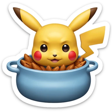 Un Pikachu rouge qui et triste avec des éclairs en fond et il a fait caca et pipi dans un pot  sticker