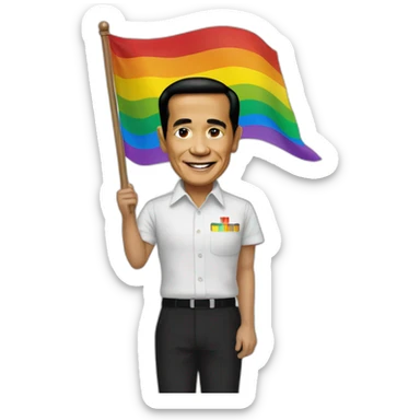 president Jokowi hold lgbtq queer flag sticker