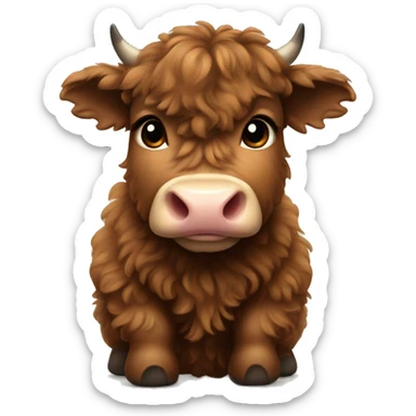 brown fluffy baby scottish cow with a small bow on head sticker