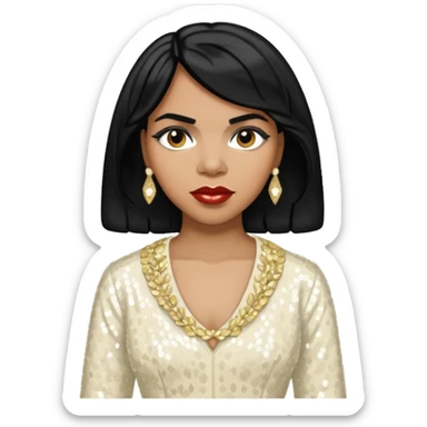 Marian Anderson with black hair, ivory sequin outfit sticker