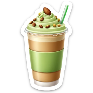 Iced pistachio latte no cream on top and in a coffee cup sticker