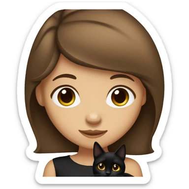 girl with brown hair holding a black cat and olive skin color with brown eye color sticker