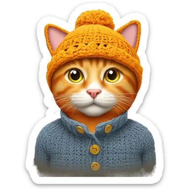 Orange cat wearing crochet yellow hat sticker