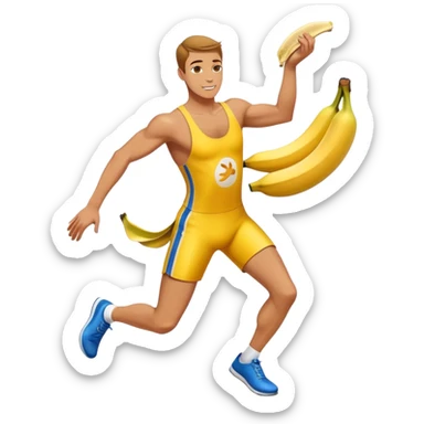 Athlete with prize in hand bleeping on banana peel  sticker