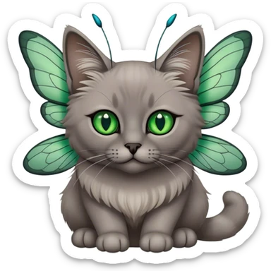 dark gray ragdoll Cat with dragonfly wings antennae green eyes sticker