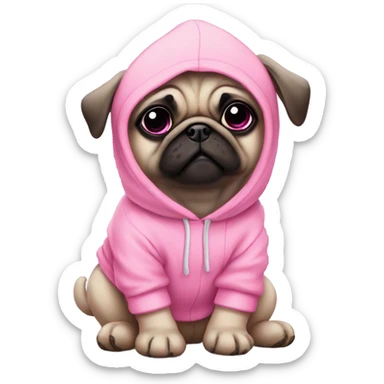 Cute Baby Pug with pink eyes wearing a pink hoodie sticker