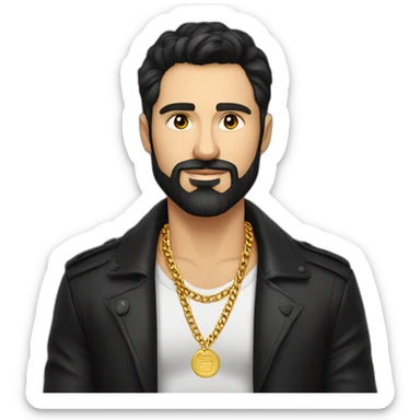 Russian 💪 man aged 30 wearing gold chain with black hair and short beard sticker