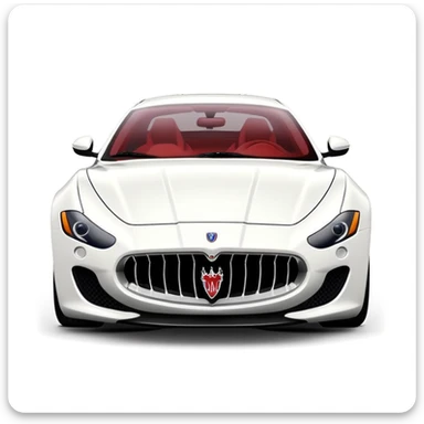 Maserati sports car emoji with smooth flowing lines, bold front grille, trident logo, vibrant colors, minimal details, white background, capturing speed and luxury sticker