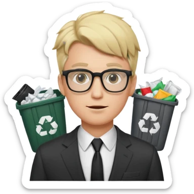 Blonde man with square glasses and suit, trash on hair sticker